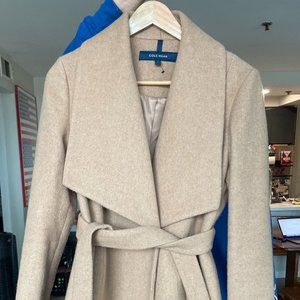 Cole Haan Slick Wrap Tie Belt Camel Wool Blend Coat